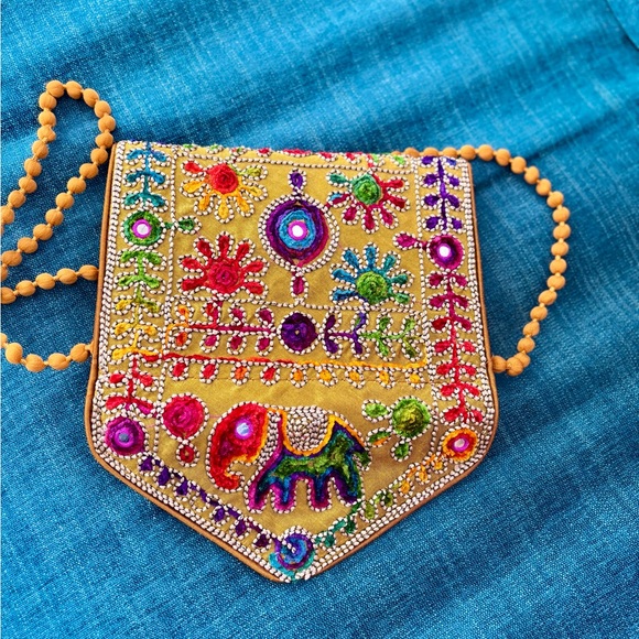 Colorful Rajasthani Embroidered Silk Crossbody/Clutch Bag - Picture 4 of 6